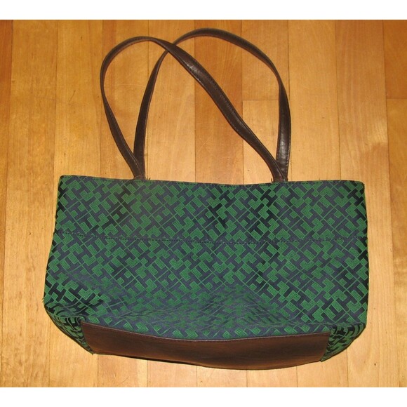 Tommy Hilfiger Green & Blue Embroidered Logo TH Purse Tote Front Pocket - Picture 3 of 6